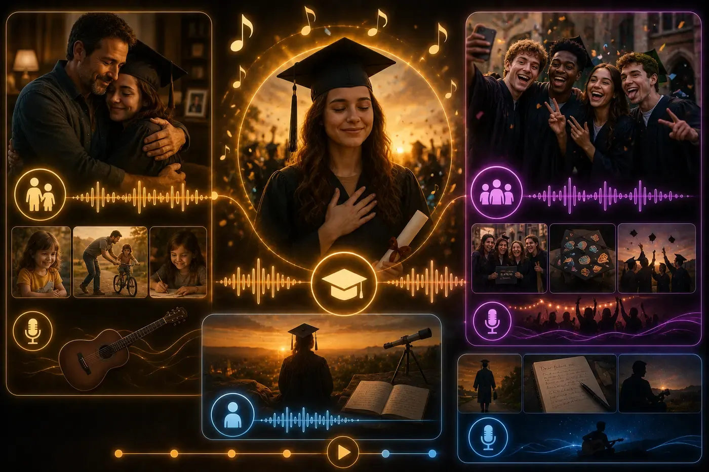 Voice gender selector and generate button for creating a personalized graduation track